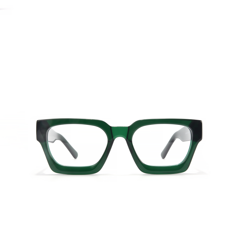 Green square-shaped eyeglasses front view