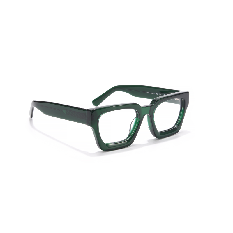 Green square-frame eyeglasses on white background