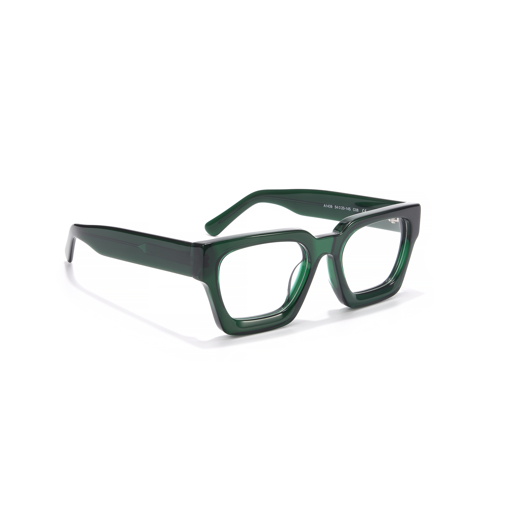 BLOOMSBURY green side Green square-frame eyeglasses on white background