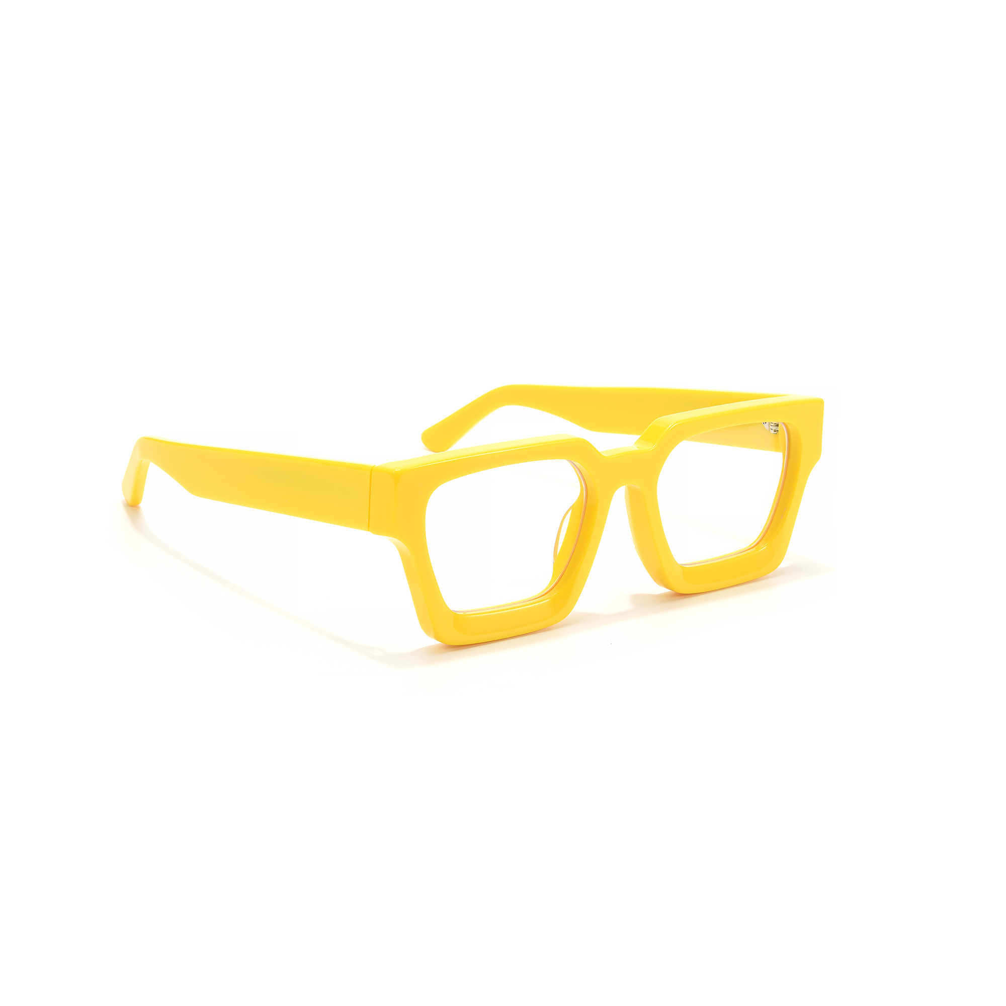 BLOOMSBURY yellow side Bright yellow rectangular eyeglasses on white background