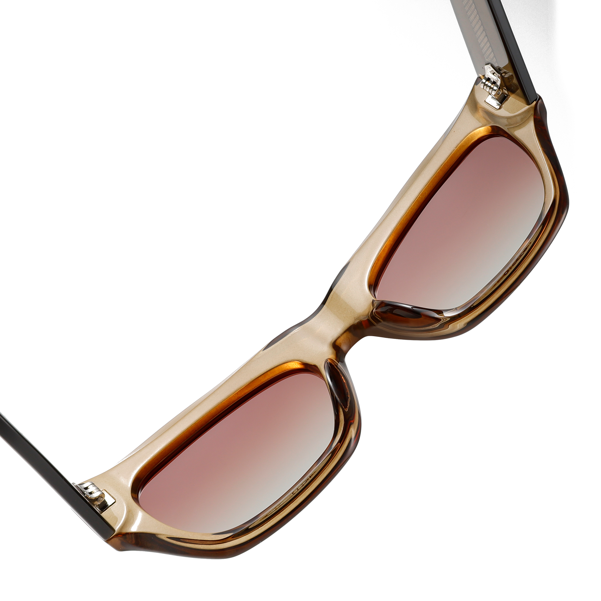 Sloane Sq by Find Unusual brown close up Brown gradient lenses sunglasses on white background.