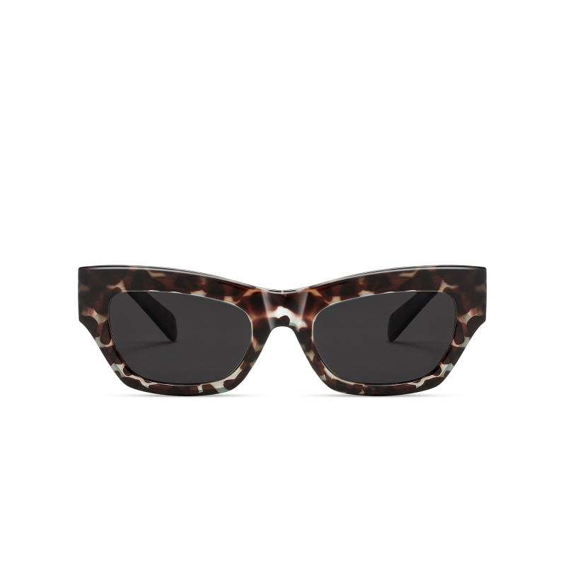 Tortoiseshell cat-eye sunglasses with dark lenses.