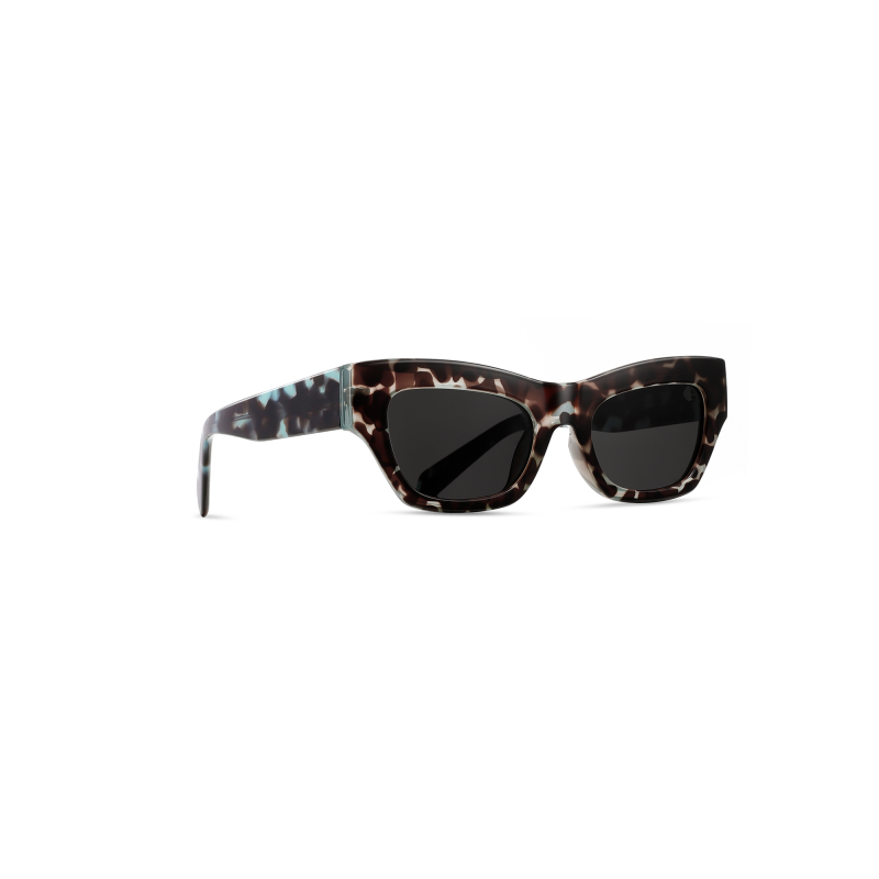 Tortoiseshell sunglasses with dark lenses, angled view.