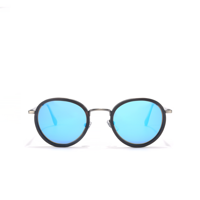 Round sunglasses with blue lenses