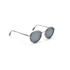 Round sunglasses with dark lenses, silver frames