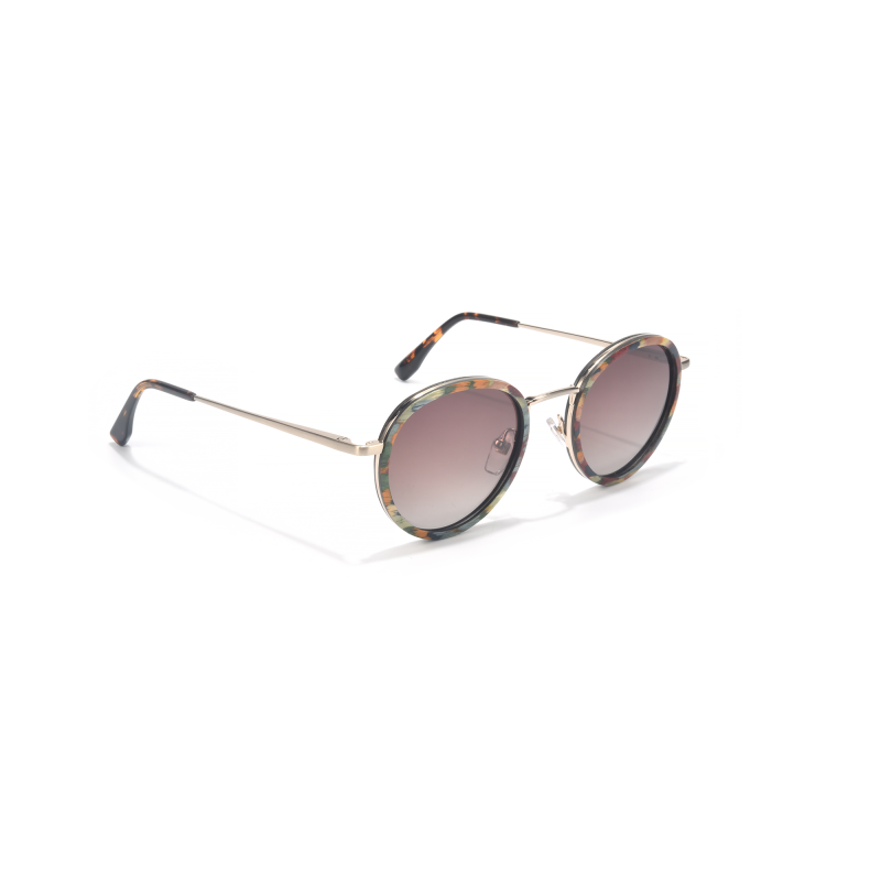 Round sunglasses with tortoiseshell frames and gradient lenses.