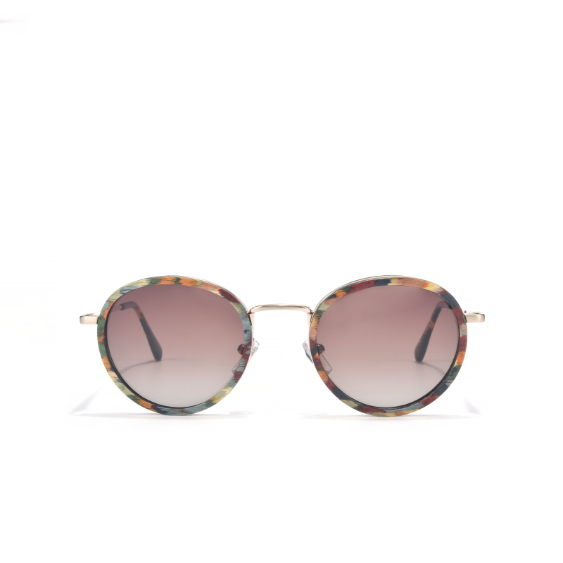 Round sunglasses with colorful frames.