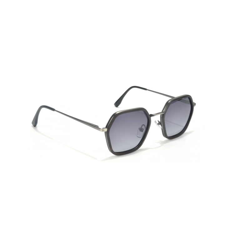 Hexagonal sunglasses with black gradient lenses.