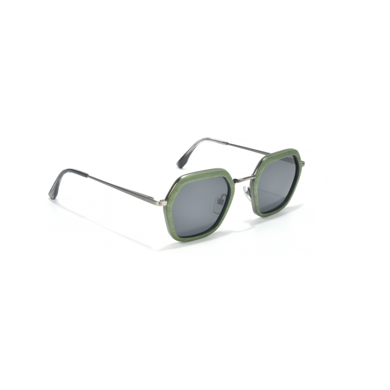 Green hexagonal sunglasses with dark lenses