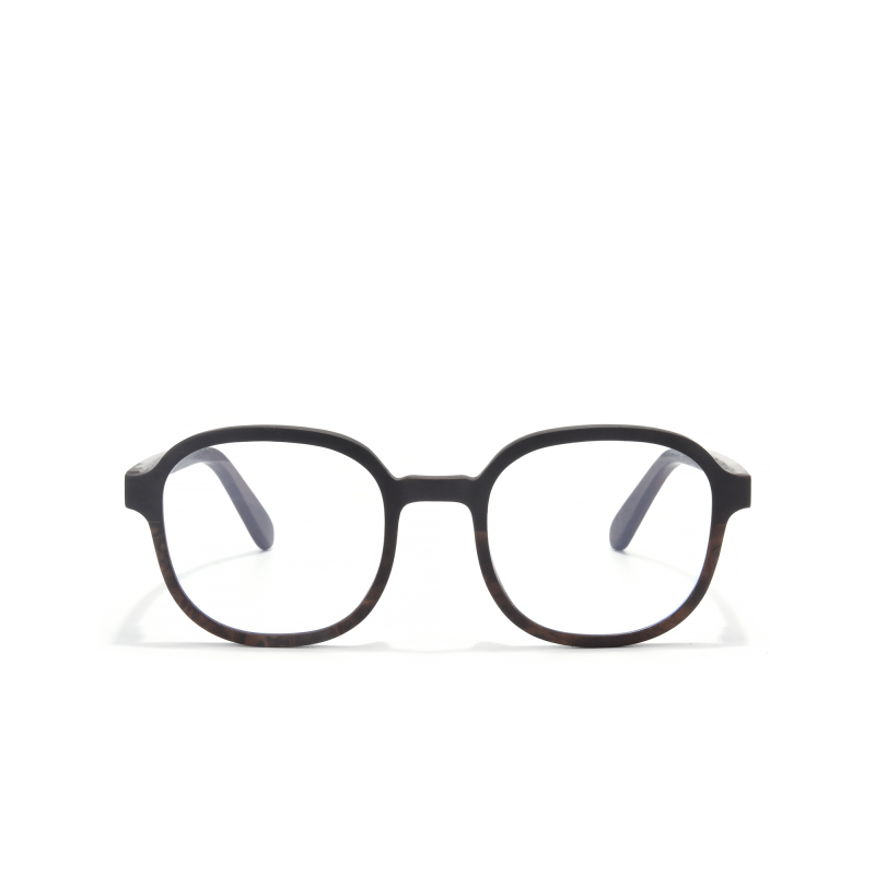 Round black glasses on white background