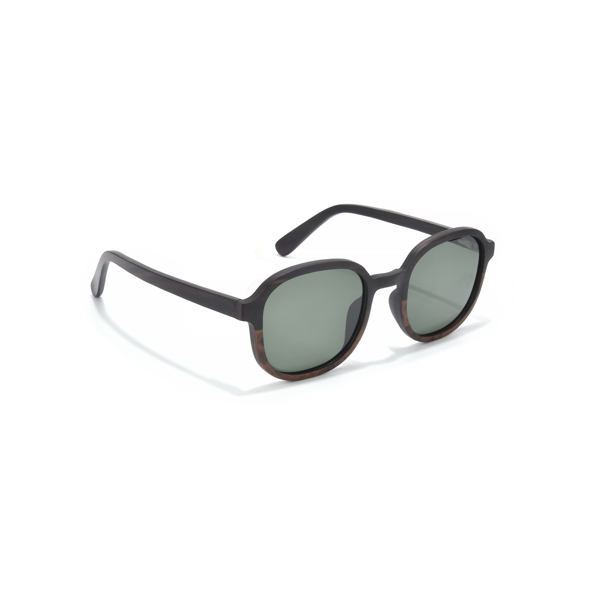 highgate - green side Classic round sunglasses with dark lenses.