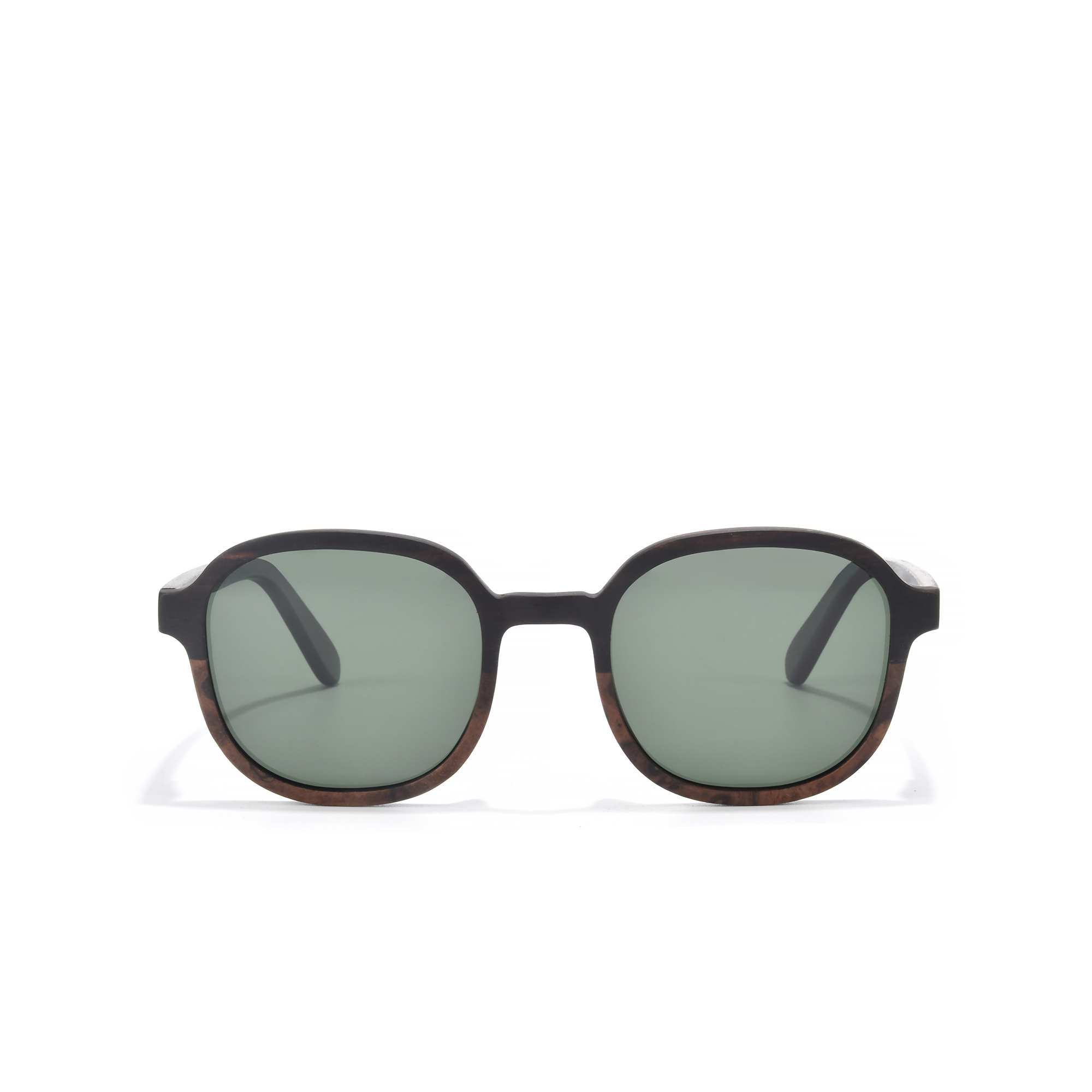 highgate -green Black sunglasses with green lenses on white background.
