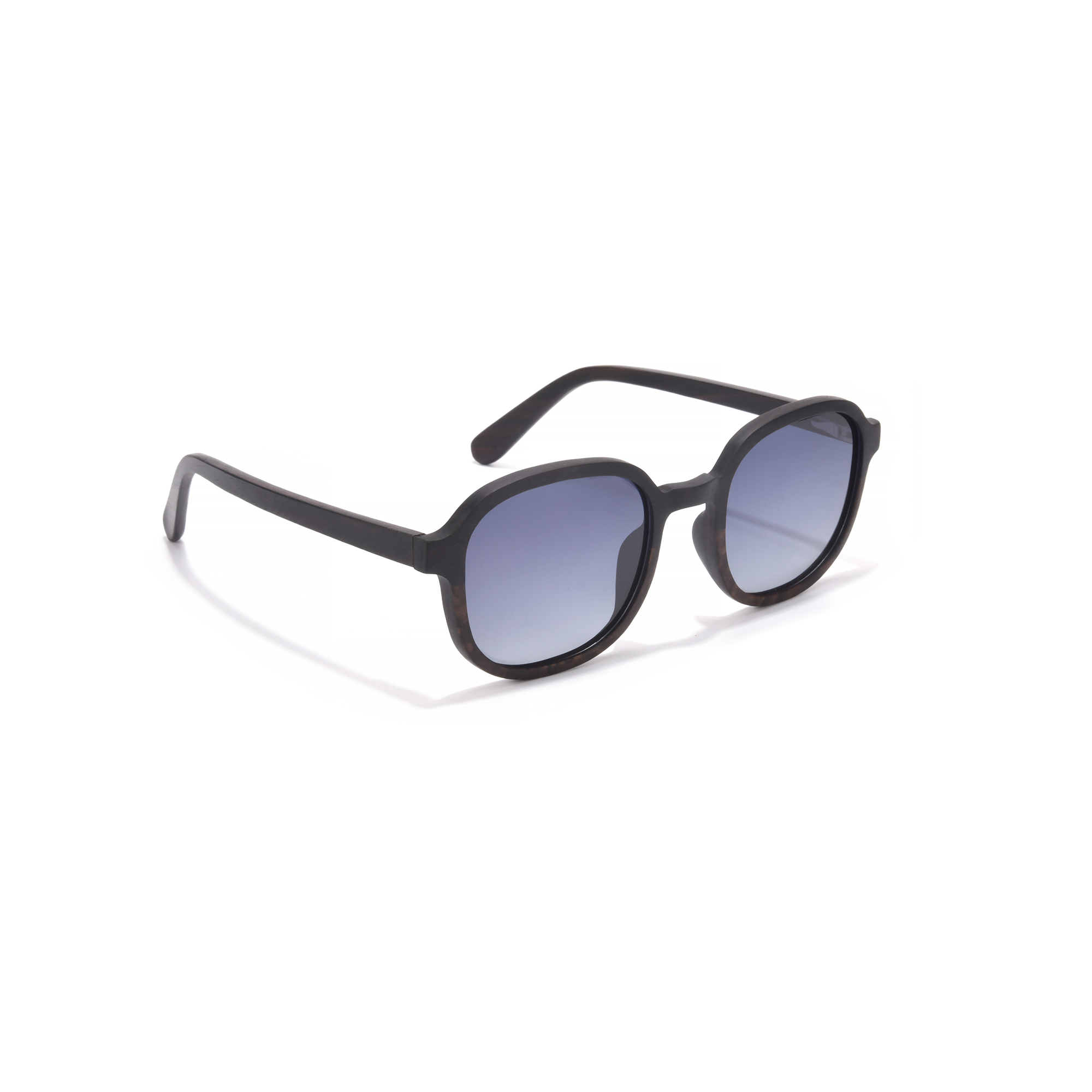 highgate -grey side Black sunglasses with round lenses on white background.