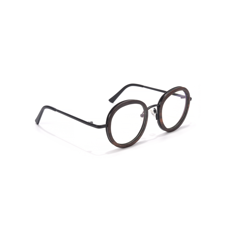 Round tortoiseshell eyeglasses with black temples