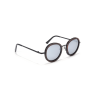 Round black sunglasses on white background.