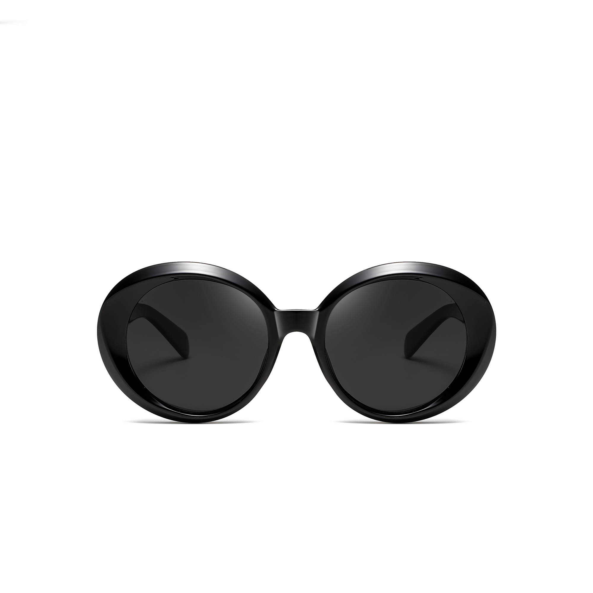 maddox black sunglasses by find unusual front Black oval sunglasses on white background.