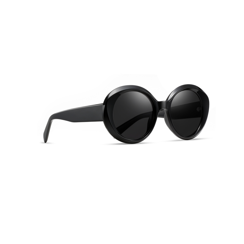 Round black sunglasses on white background.