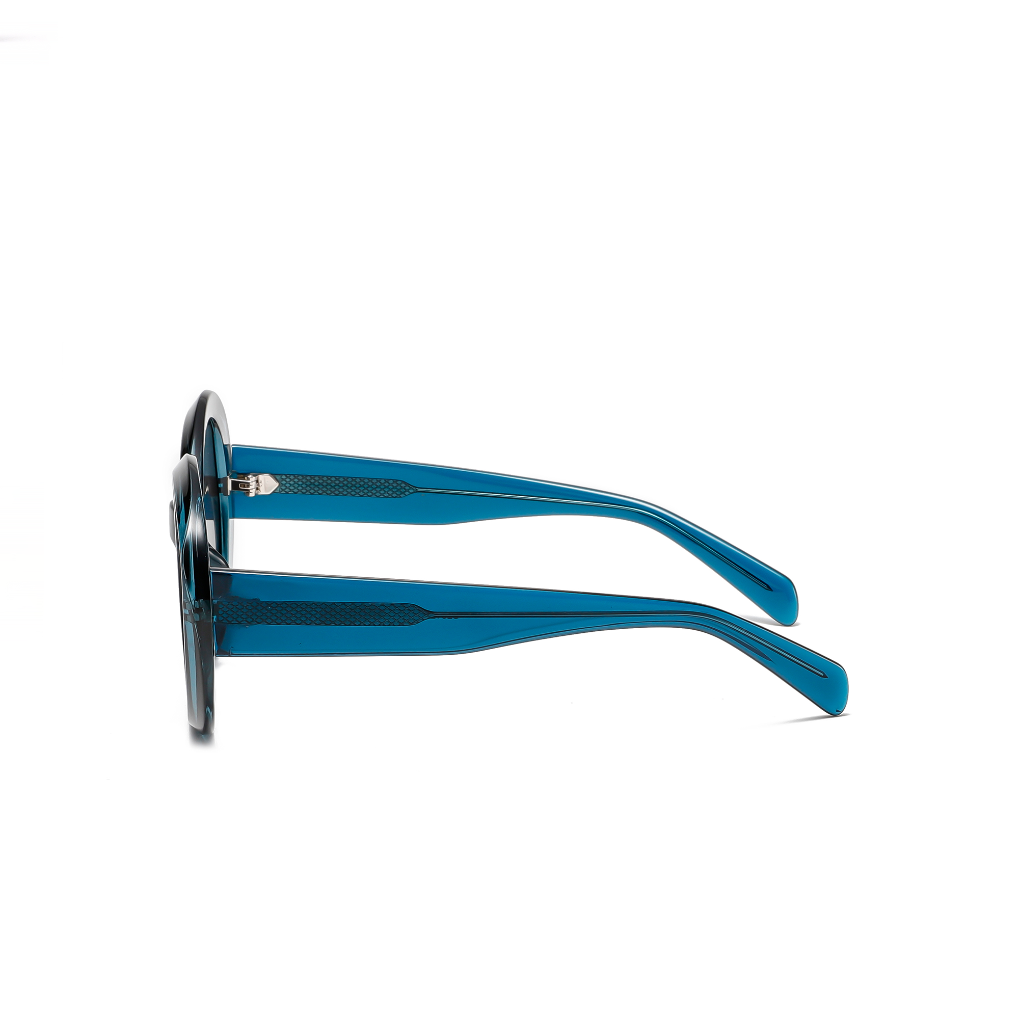 maddox blue sunglasses by find unusual detail Side view of blue round glasses