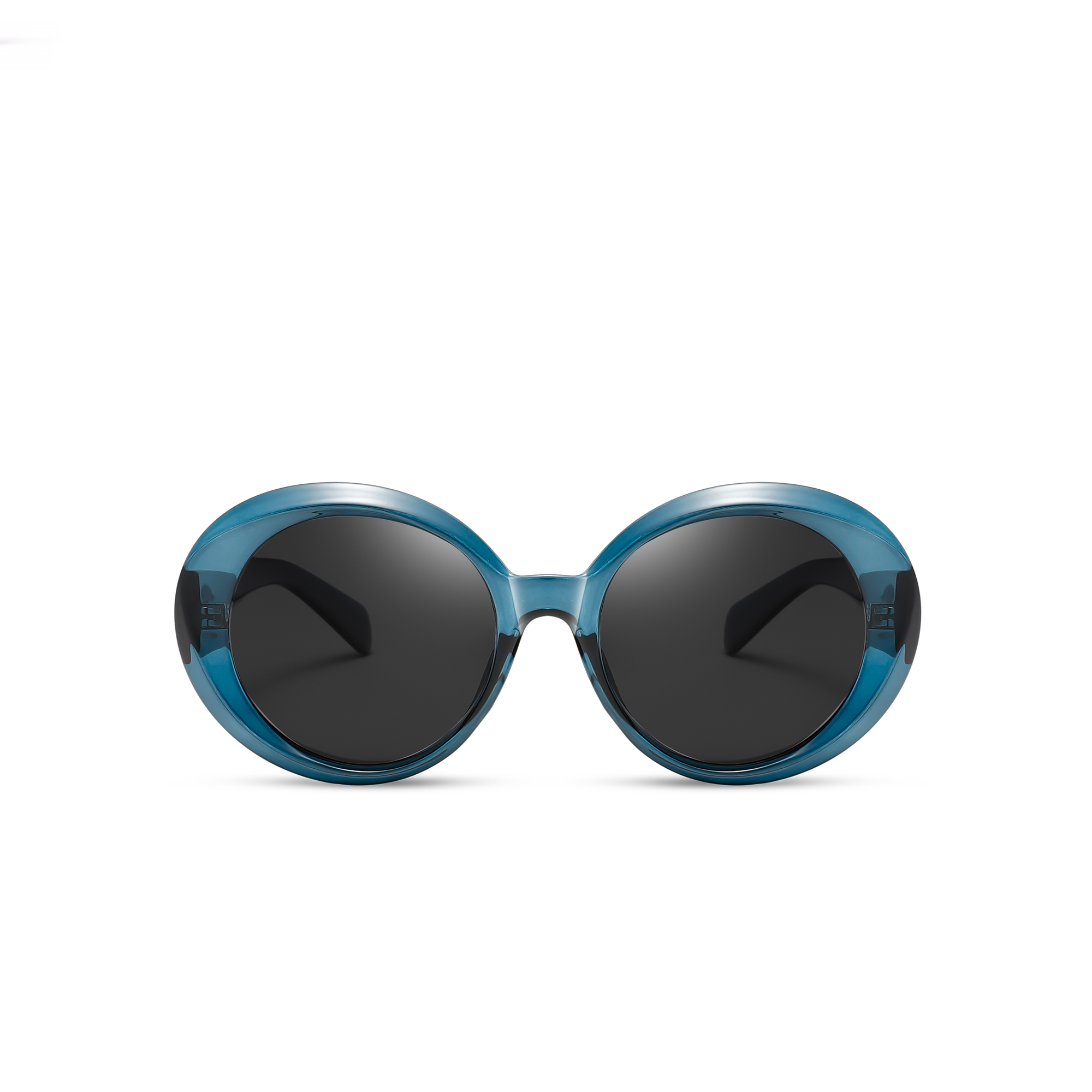maddox blue sunglasses by find unusual front Round teal sunglasses on white background