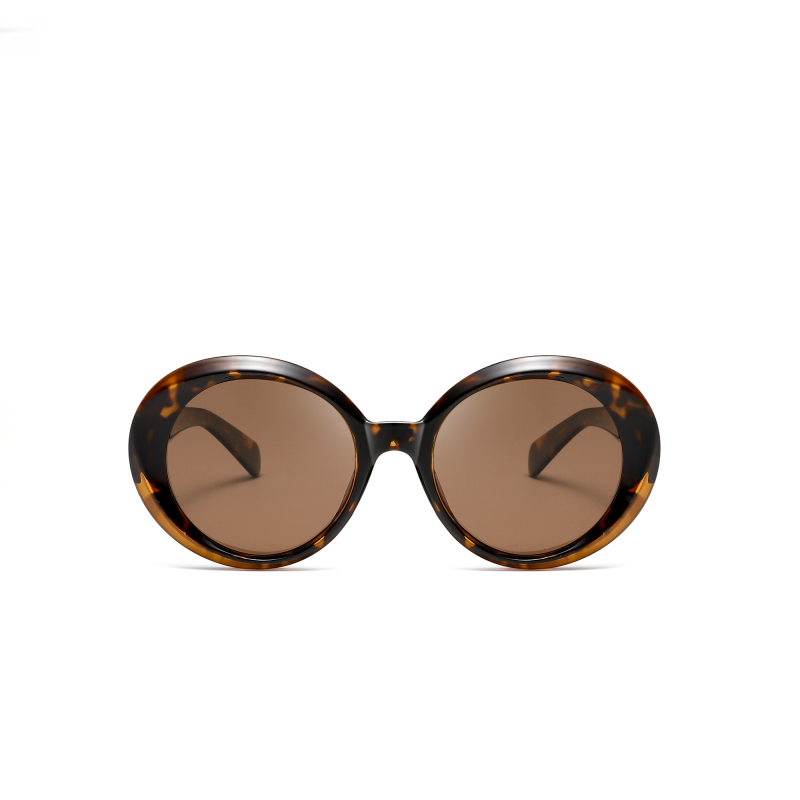 Round tortoiseshell sunglasses with brown lenses.