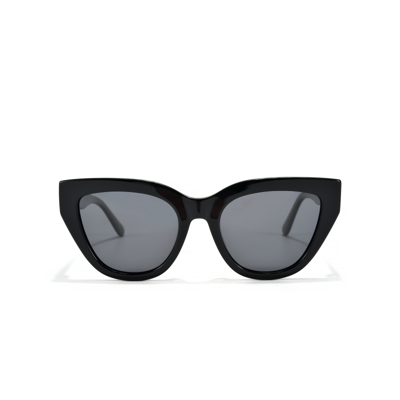 Black cat-eye sunglasses with dark lenses