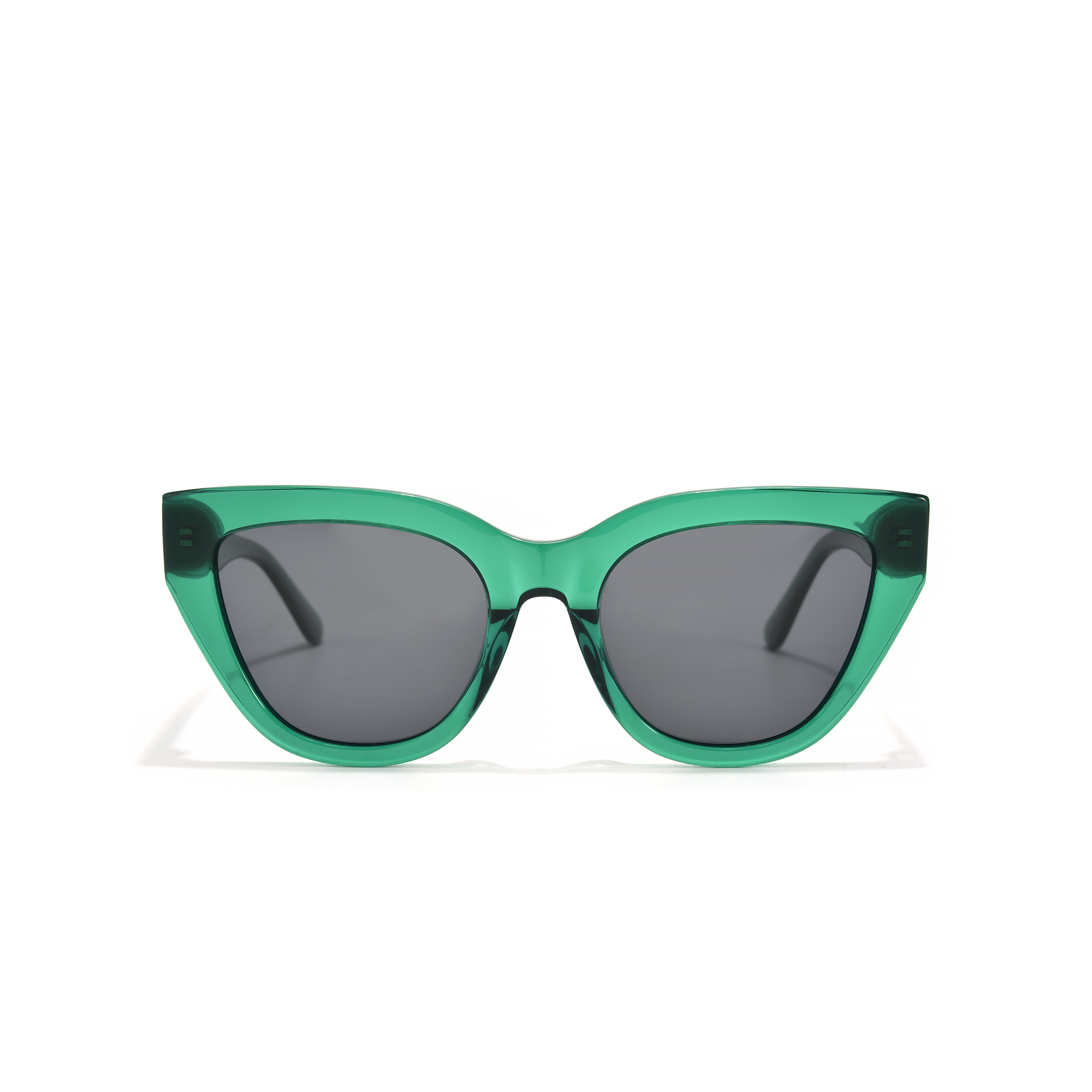 Clementine by find unusual green Green cat-eye sunglasses on white background.