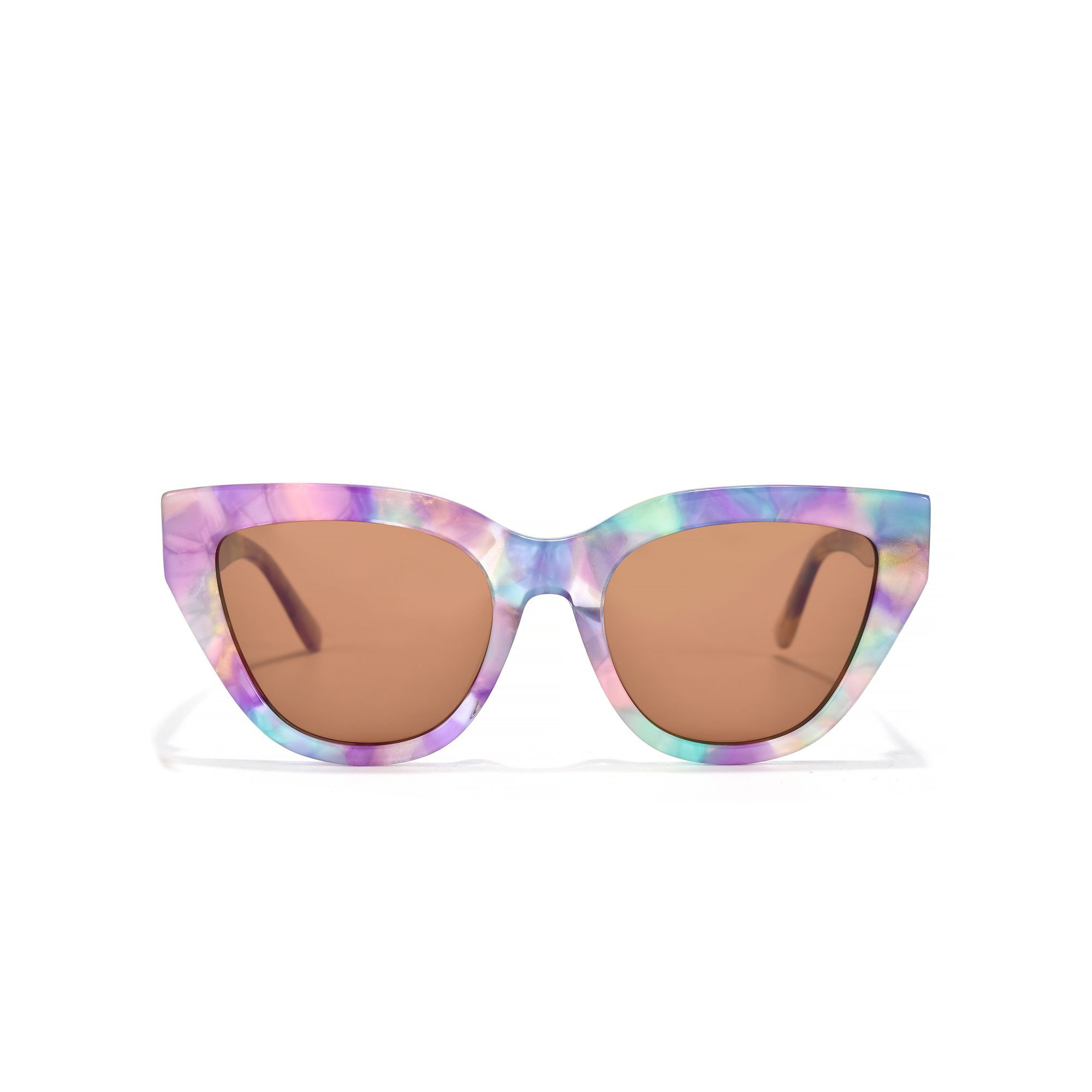 Clementine by find unusual multi Colorful cat-eye sunglasses with brown lenses.