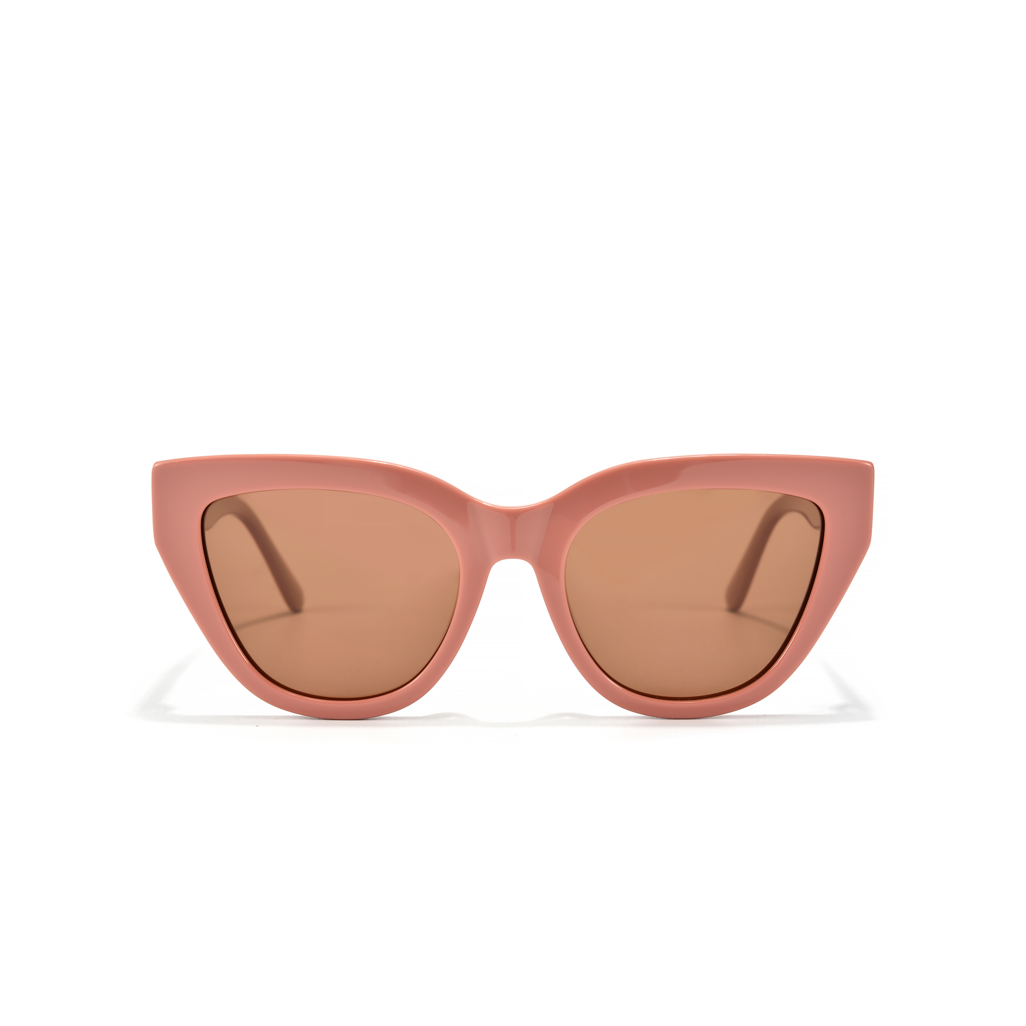 Clementine by find unusual pink Pink cat-eye sunglasses with brown lenses.