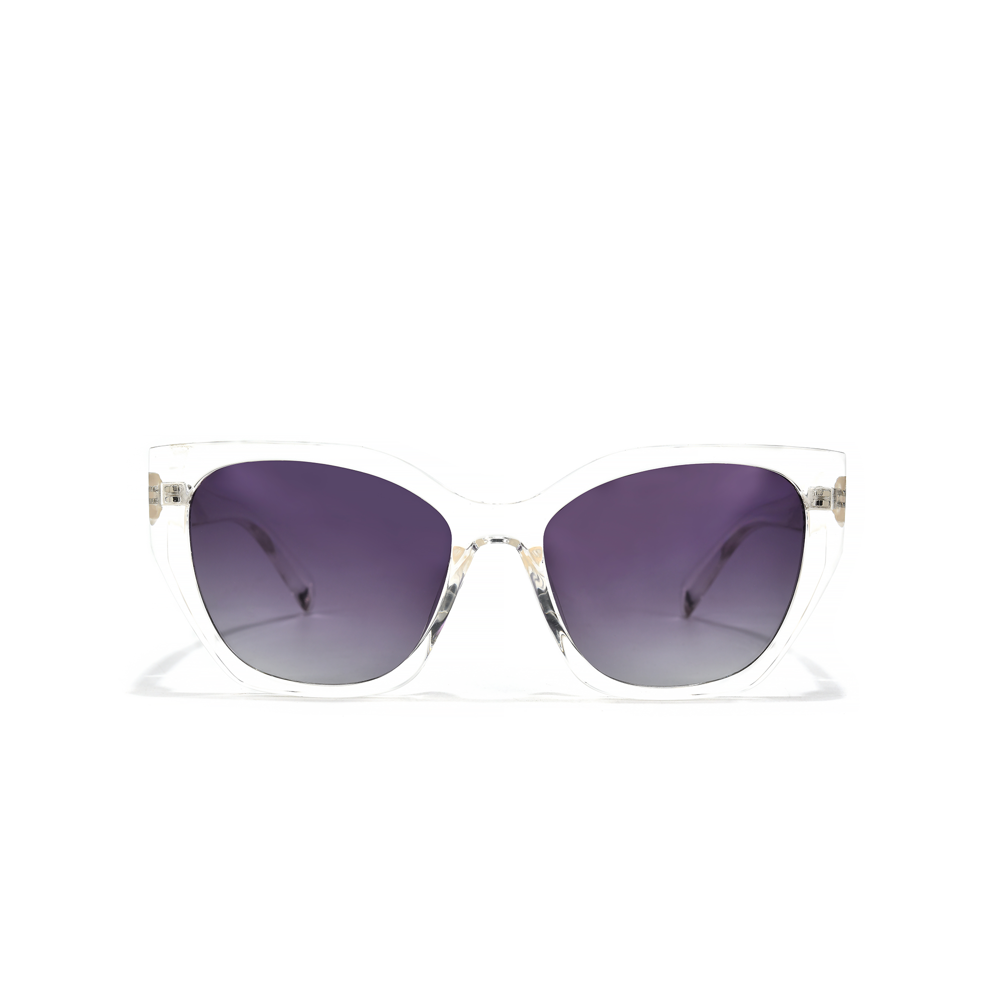 Duchess clear grey lenses front Transparent sunglasses with purple lenses