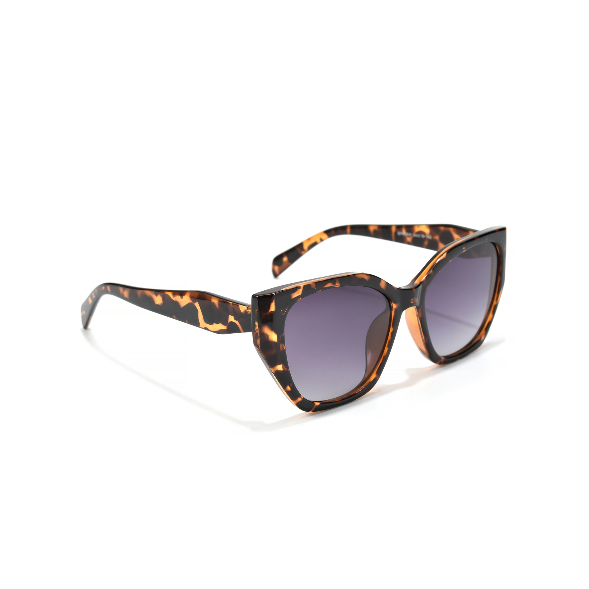 Duchess side view tortoiseshell purple Tortoiseshell cat-eye sunglasses with dark lenses