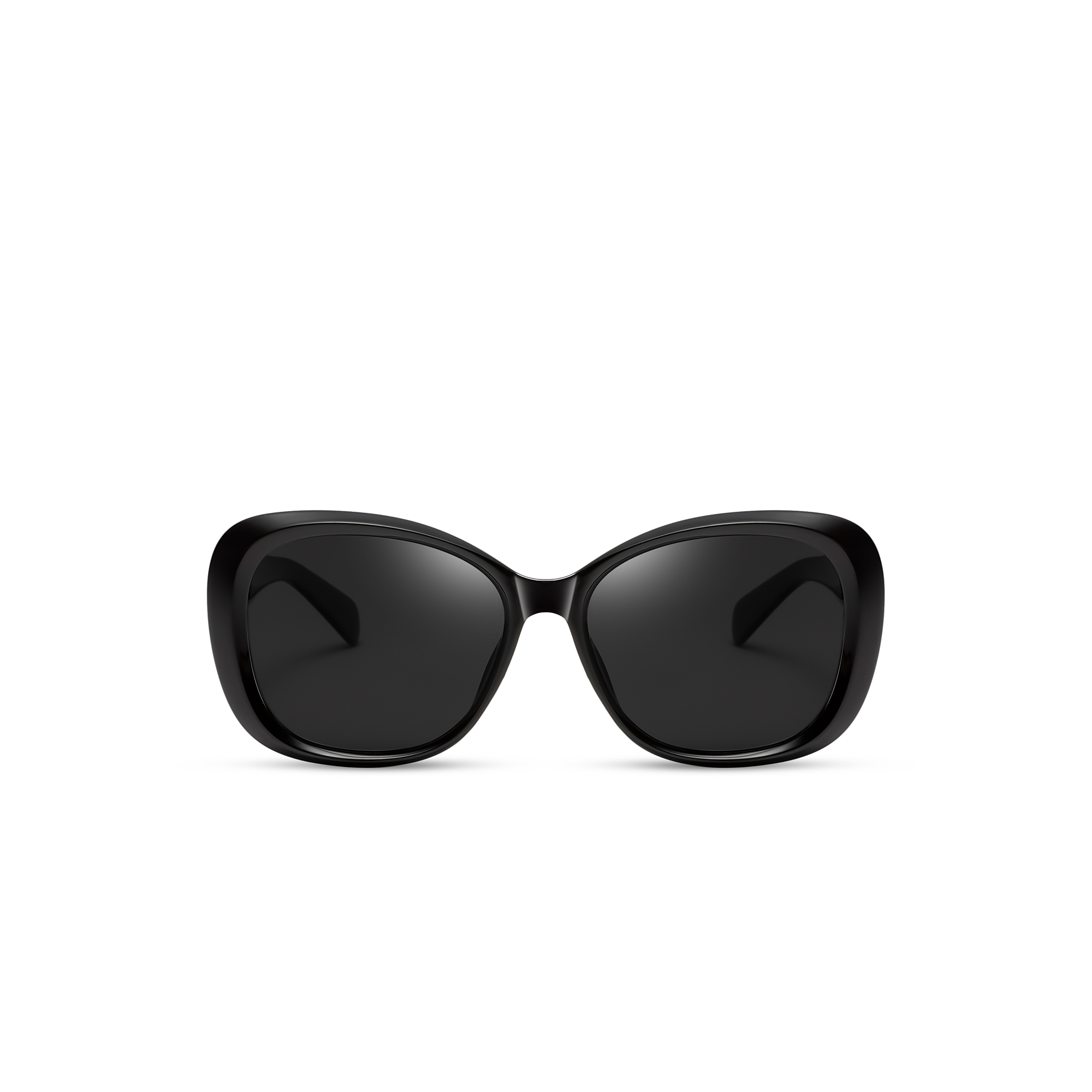 Florin black front view Black oversized sunglasses with dark lenses.