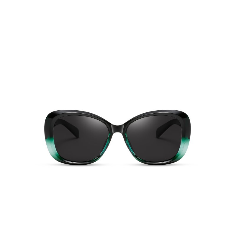 Black cat-eye sunglasses with green gradient accents