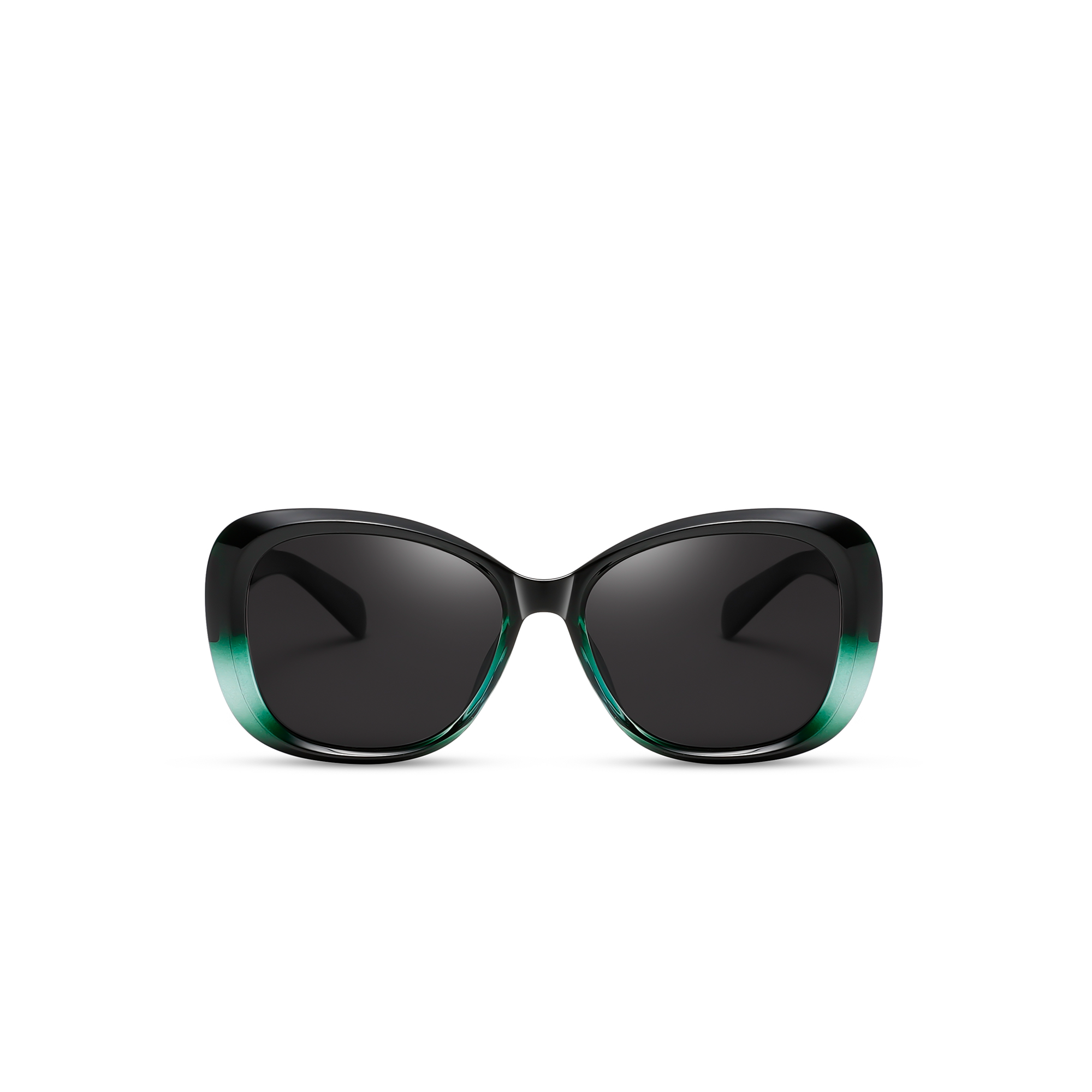 Florin green front view Black cat-eye sunglasses with green gradient accents