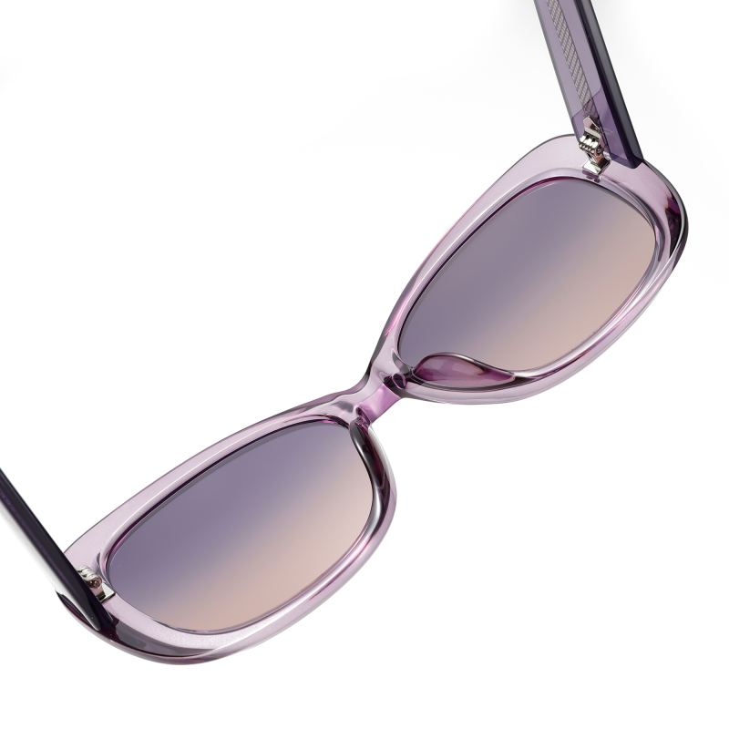 Purple sunglasses with gradient lenses.