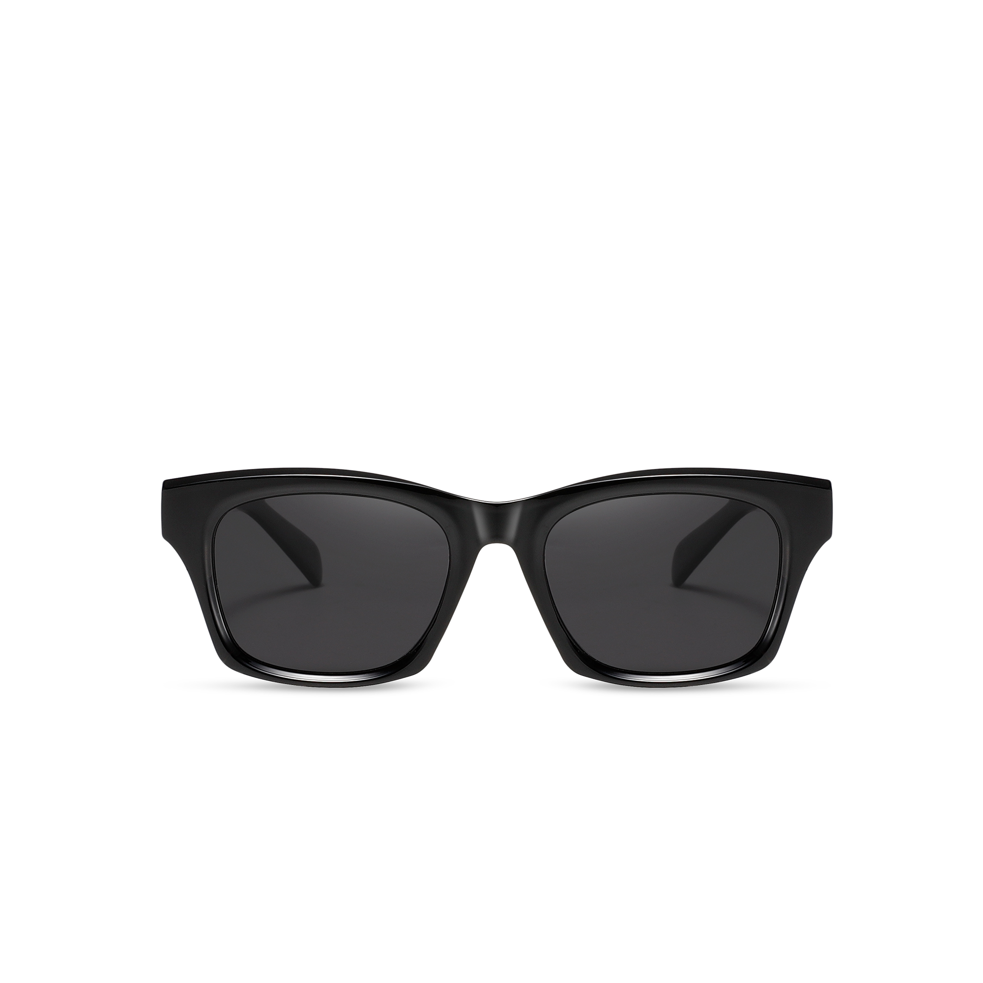 Hatton by find unusual black front view Black rectangular sunglasses on white background.