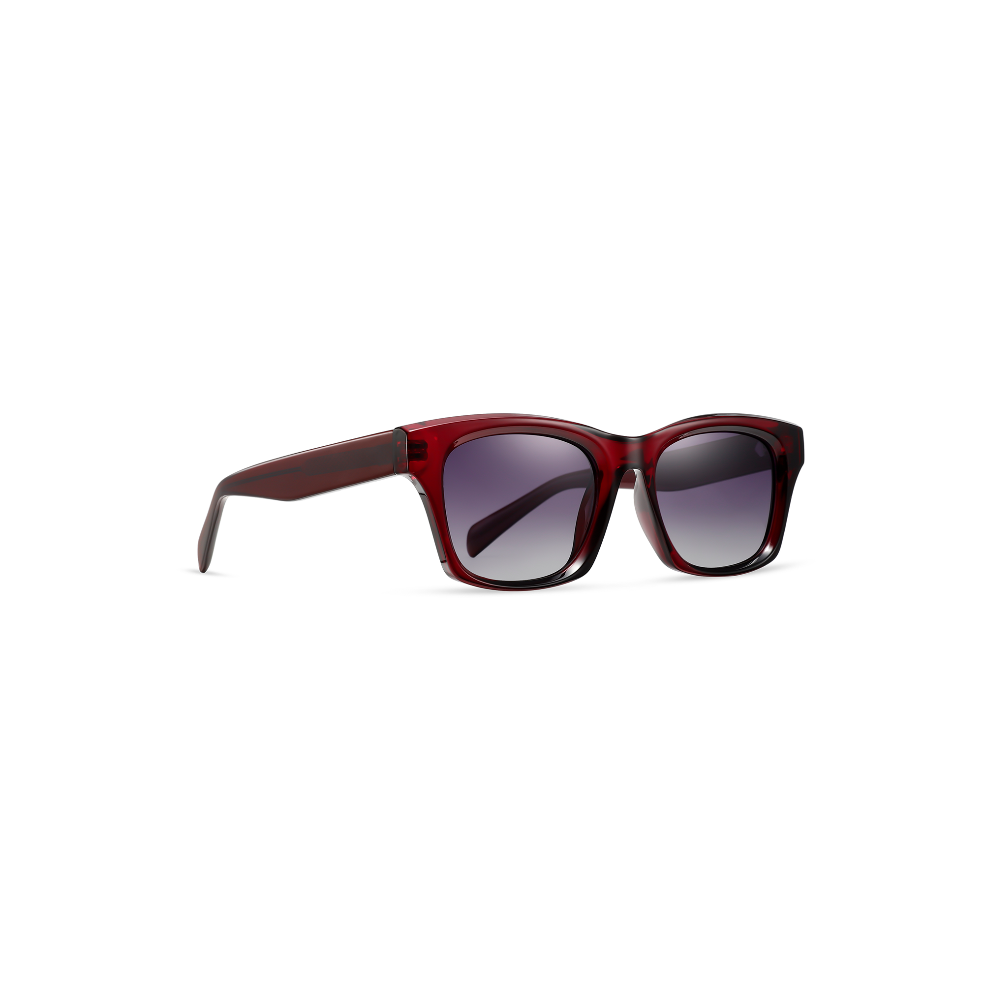 Hatton by find unusual burgundy side view Red sunglasses with gradient lenses on white background.