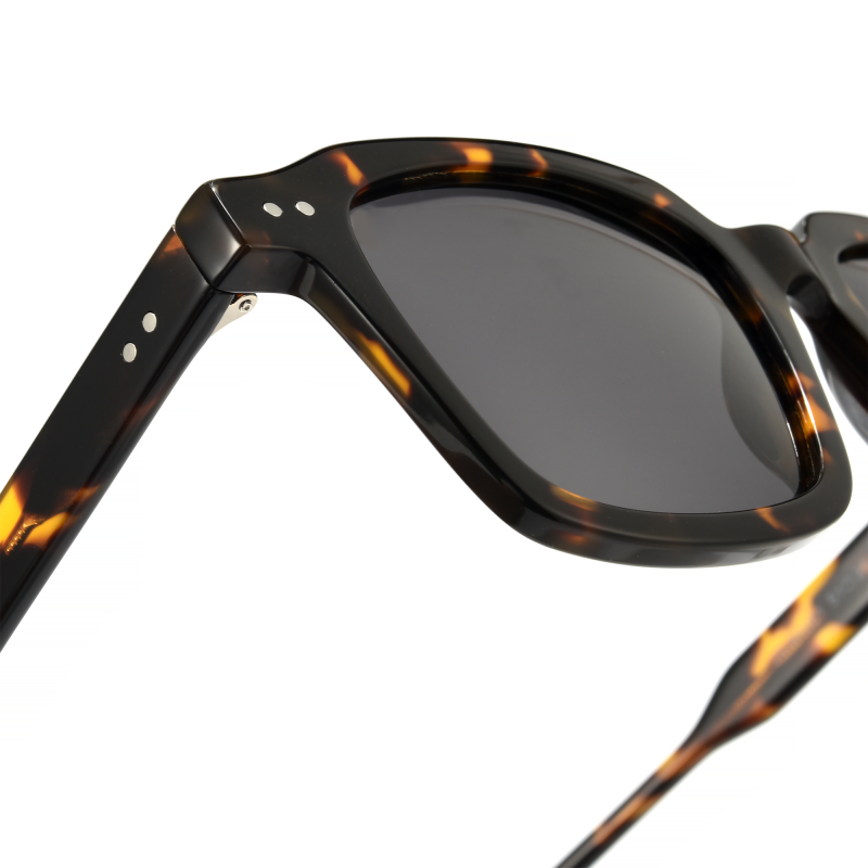 Tortoiseshell sunglasses with dark lenses.