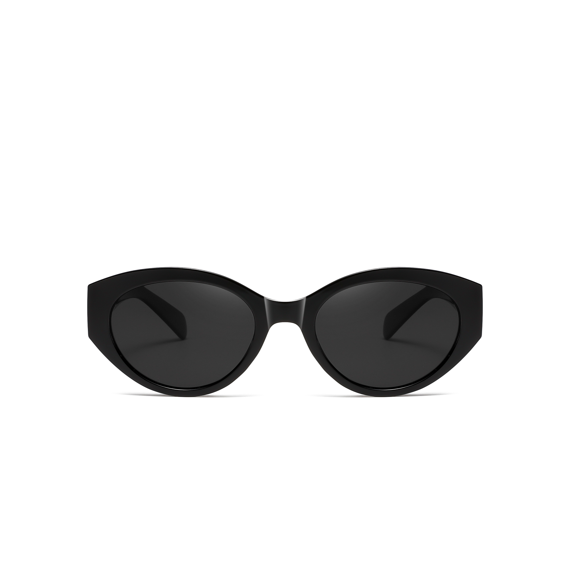 Langham by find unusual front view blk Black cat-eye sunglasses with dark lenses