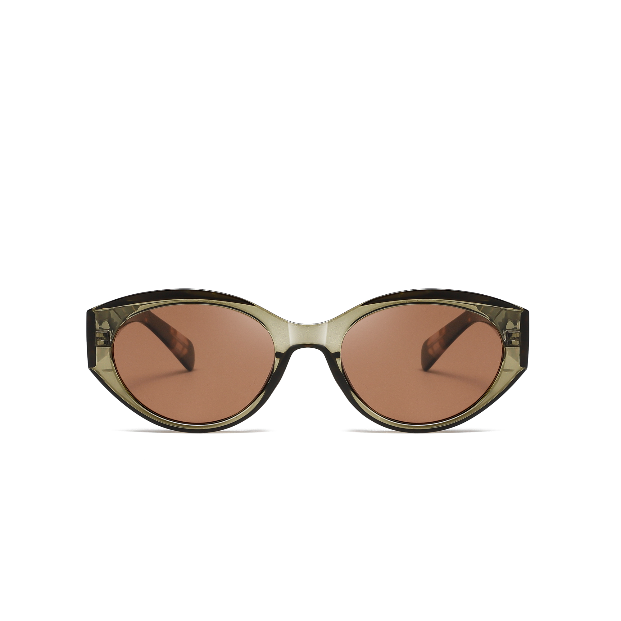 Langham by find unusual front view green with tortoiseshell Stylish cat-eye sunglasses with brown lenses.