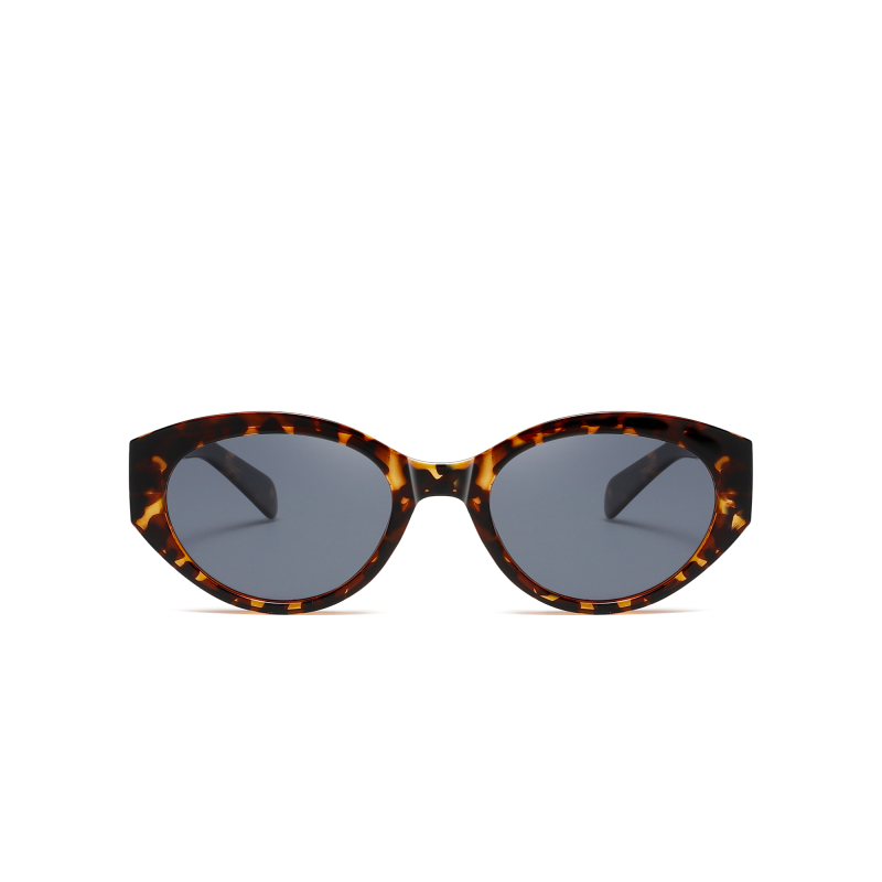 Tortoiseshell oval sunglasses with dark lenses