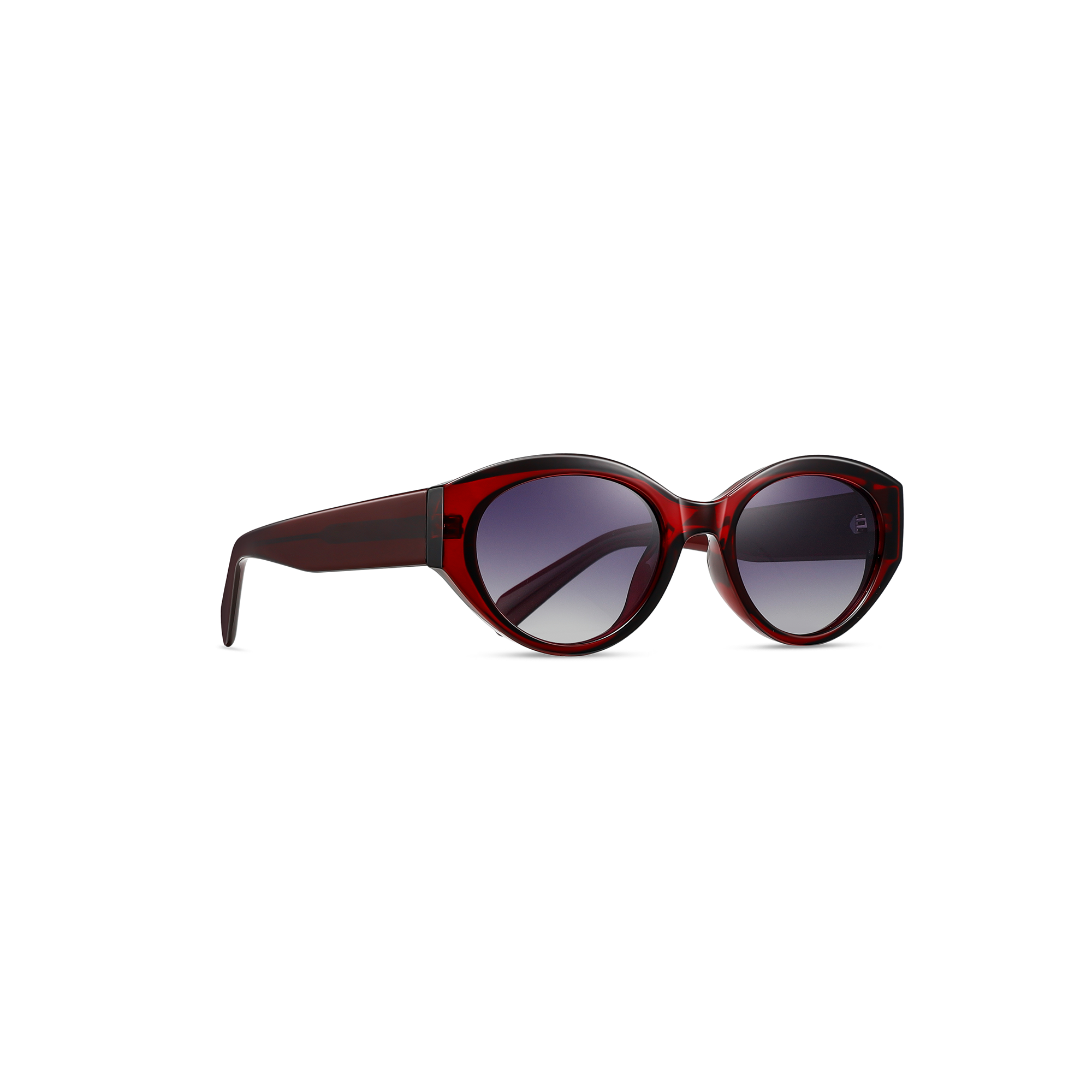 Langham by find unusual side view burgundy Oval red sunglasses with black gradient lenses