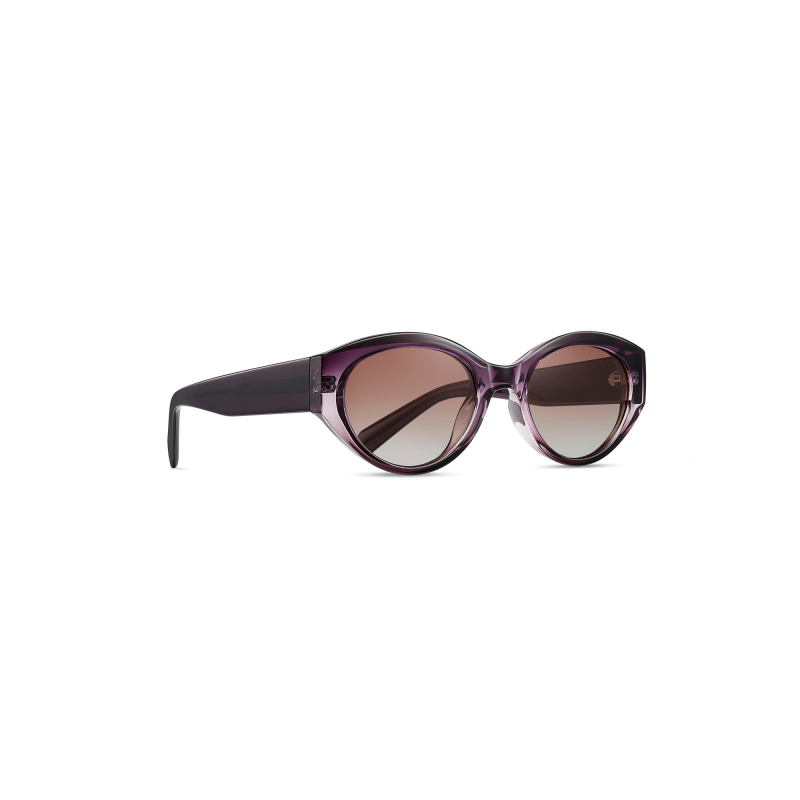 Purple round sunglasses with gradient lenses.