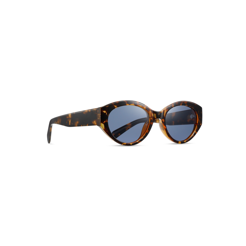 Tortoiseshell round sunglasses with blue lenses
