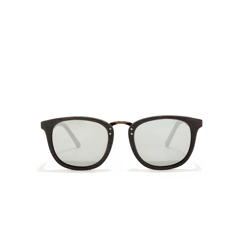 Black wood sunglasses with reflective lenses