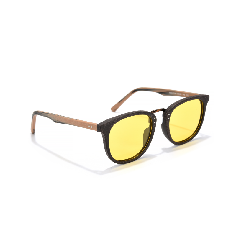 Wooden sunglasses with yellow lenses