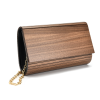 Wooden clutch purse with gold chain strap.
