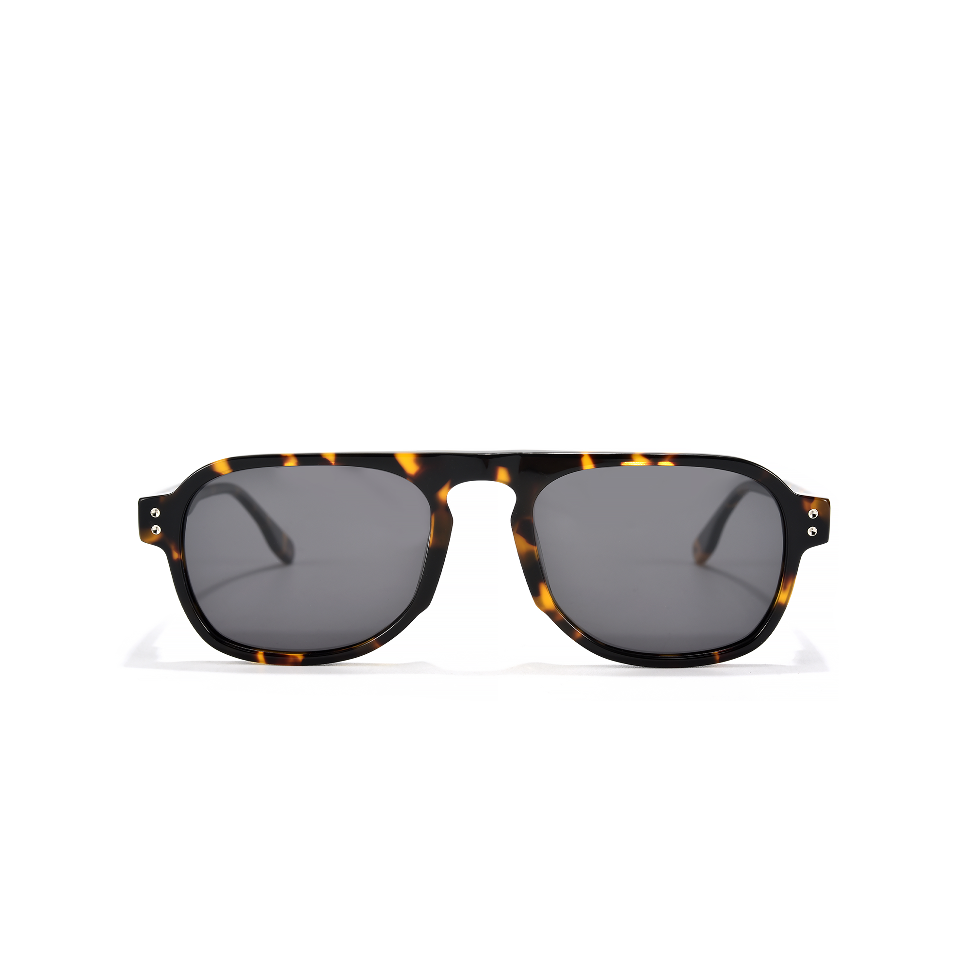 PORTMAN TORTOISESHELL Tortoise shell rectangular sunglasses with dark lenses.