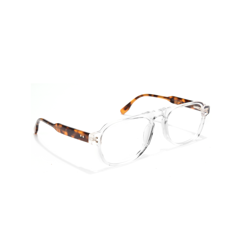 Clear glasses with tortoiseshell arms.