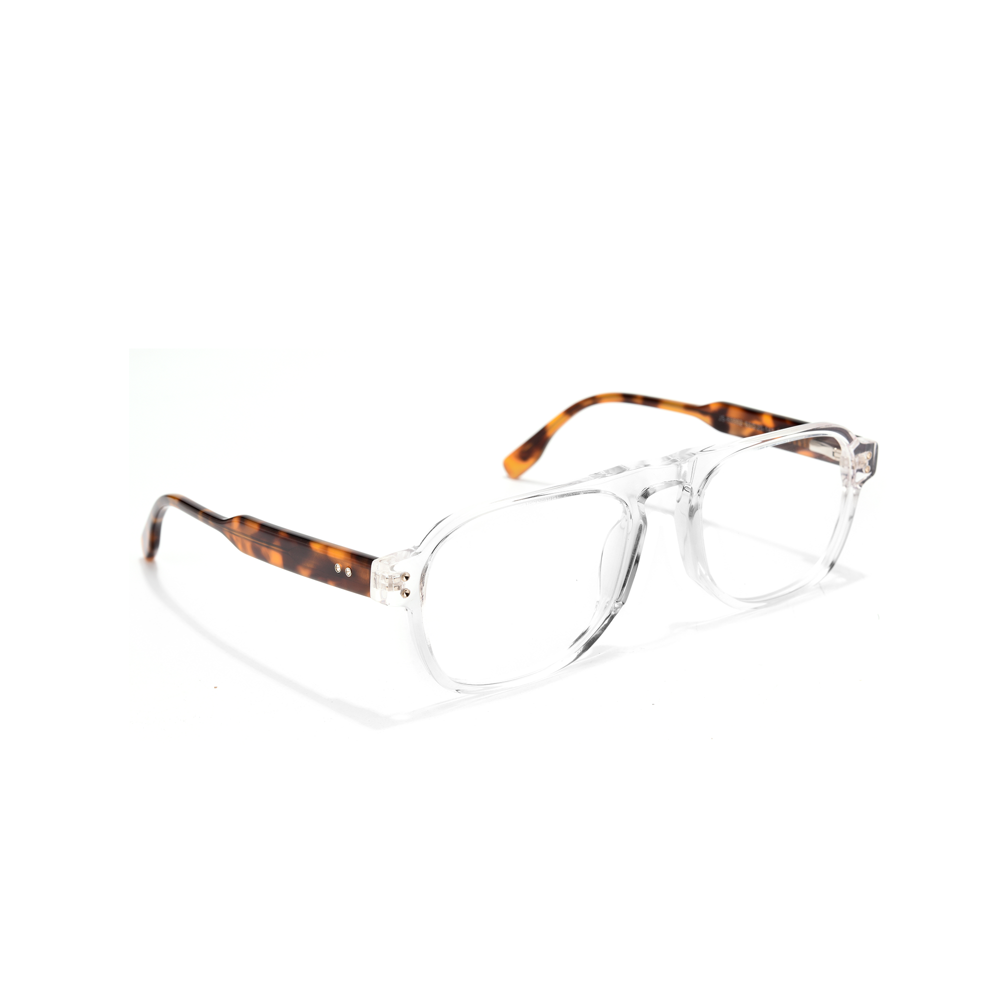 Portman clear optical tort Clear glasses with tortoiseshell arms.