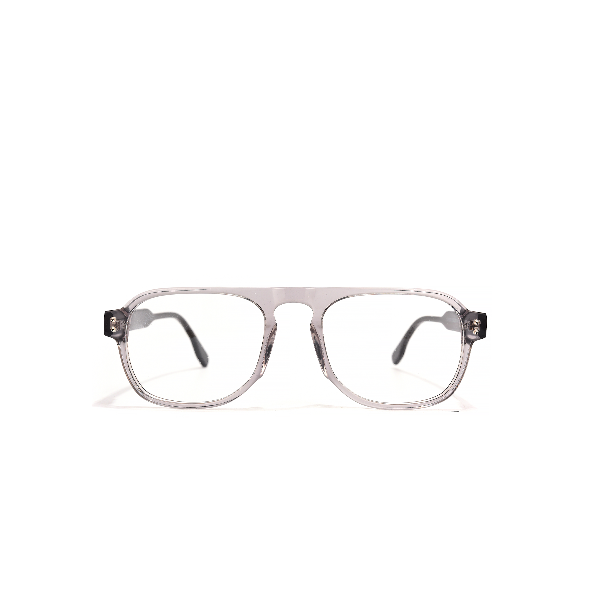Portman grey optical front Clear-framed eyeglasses on white background.